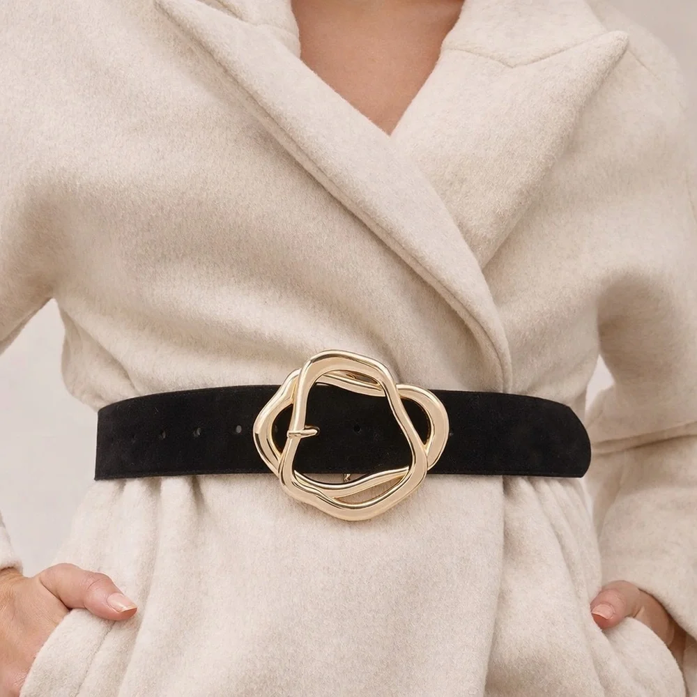 Suede Abstract Buckle Belt